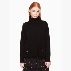 Kate Spade Haya Sweater Wool Cashmere Turtleneck Black Front Pockets - Large